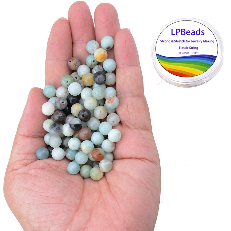 LPBeads 100PCS 8mm Natural Colorful Amazonite Gemstone Round Loose Beads for Jewelry Making with Crystal Stretch Cord - Image 2